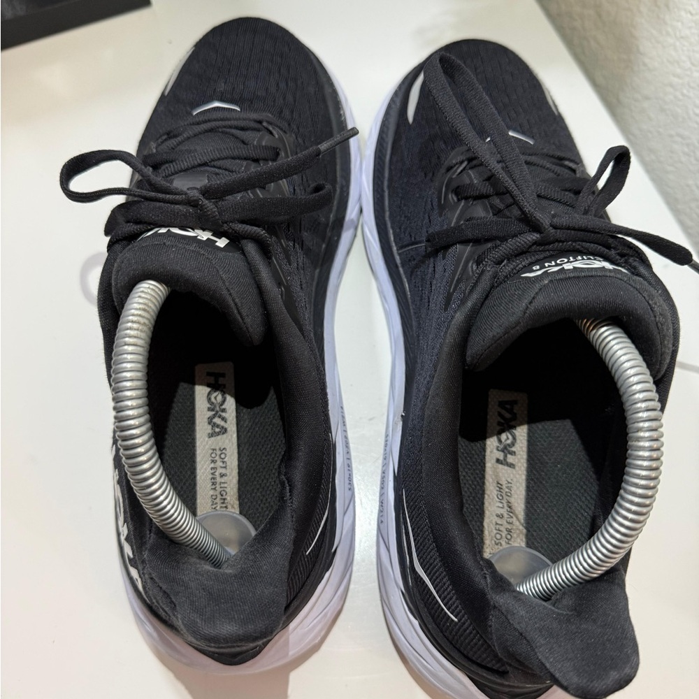 Hoka Clifton 8  Black and White Athletic Shoes - Picture 8 of 9